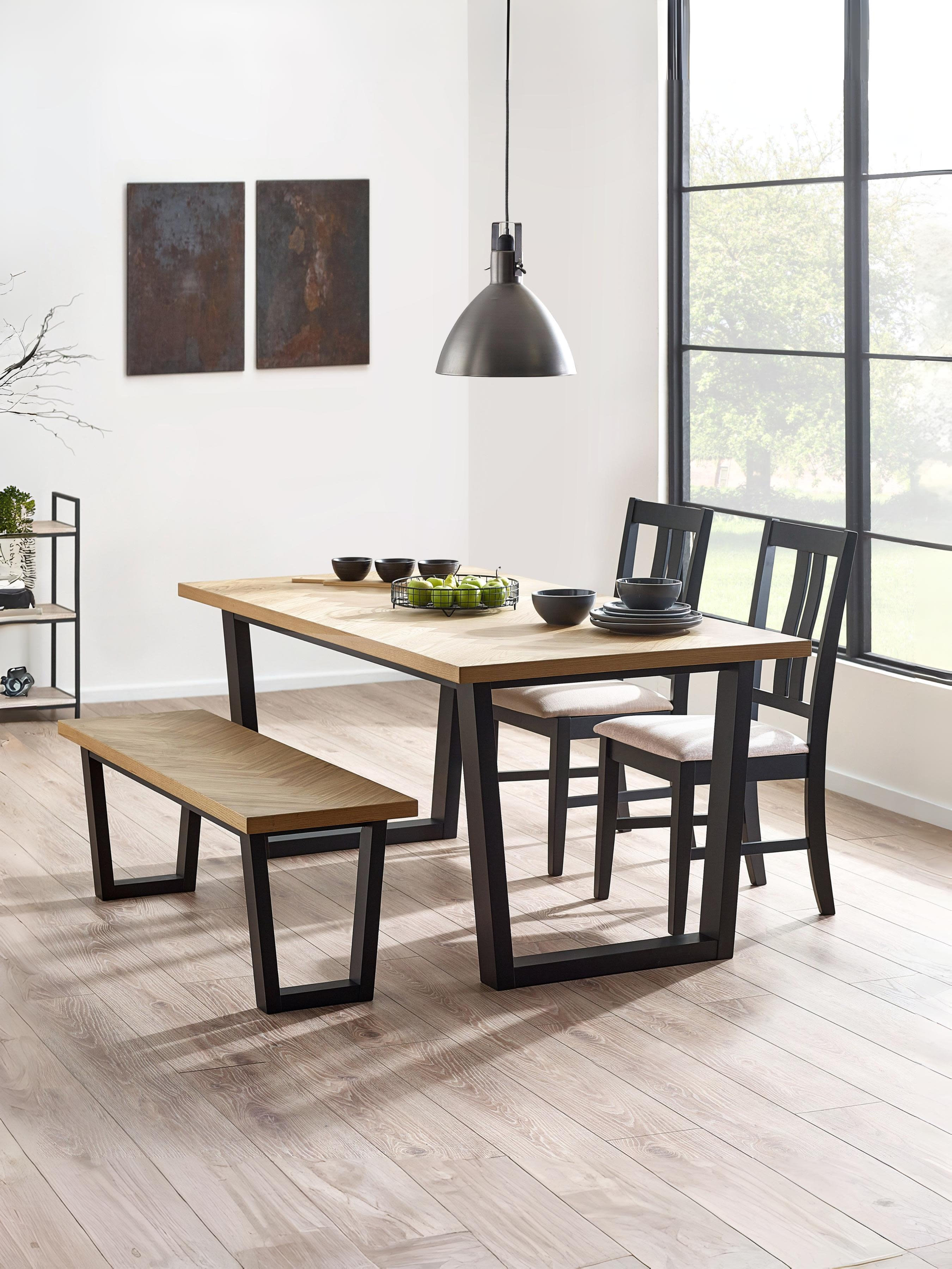 Hilton Dining Table, Bench and 2 Hilton Dining Chairs – Black And Oak