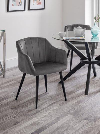 Hobart Scalloped Dining Chairs - Grey (Set Of 2) – Julian Bowen, view 3