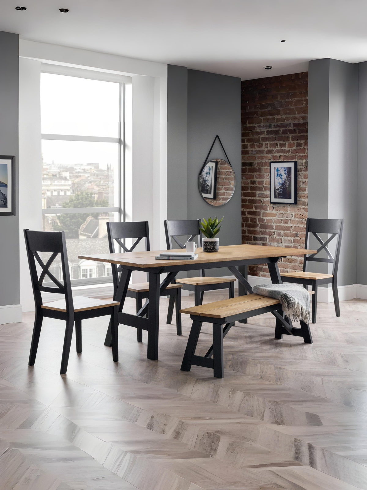 Hockley Bench Black/Oak