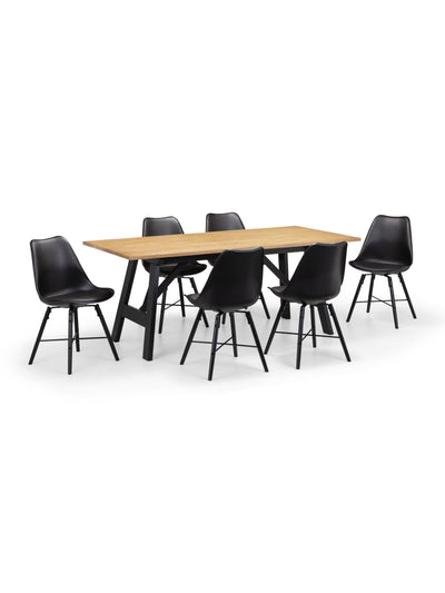 Hockley Table and 6 Black Kari Chairs – Black and Oak Effect