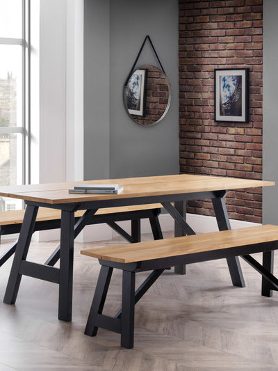 Hockley Table and 2 Hockley Benches – Black and Oak Effect