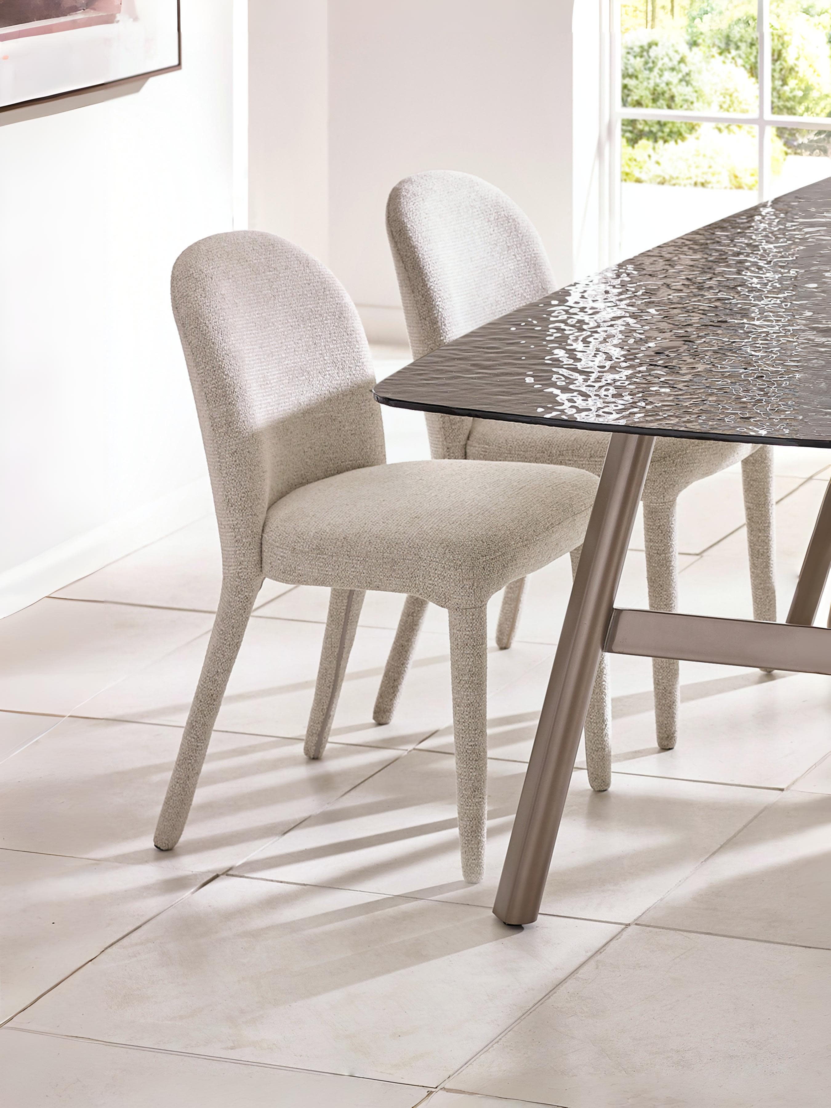 Set of 2 Holly Beige Chenille Upholstered Dining Chairs – Pearl Sand Chenille