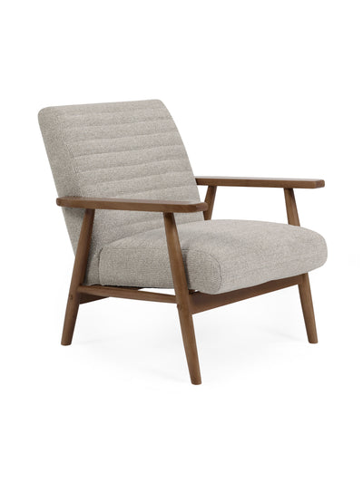 Ivy Sand Chenille Tweed Upholstered Armchair – Oyster White Linen