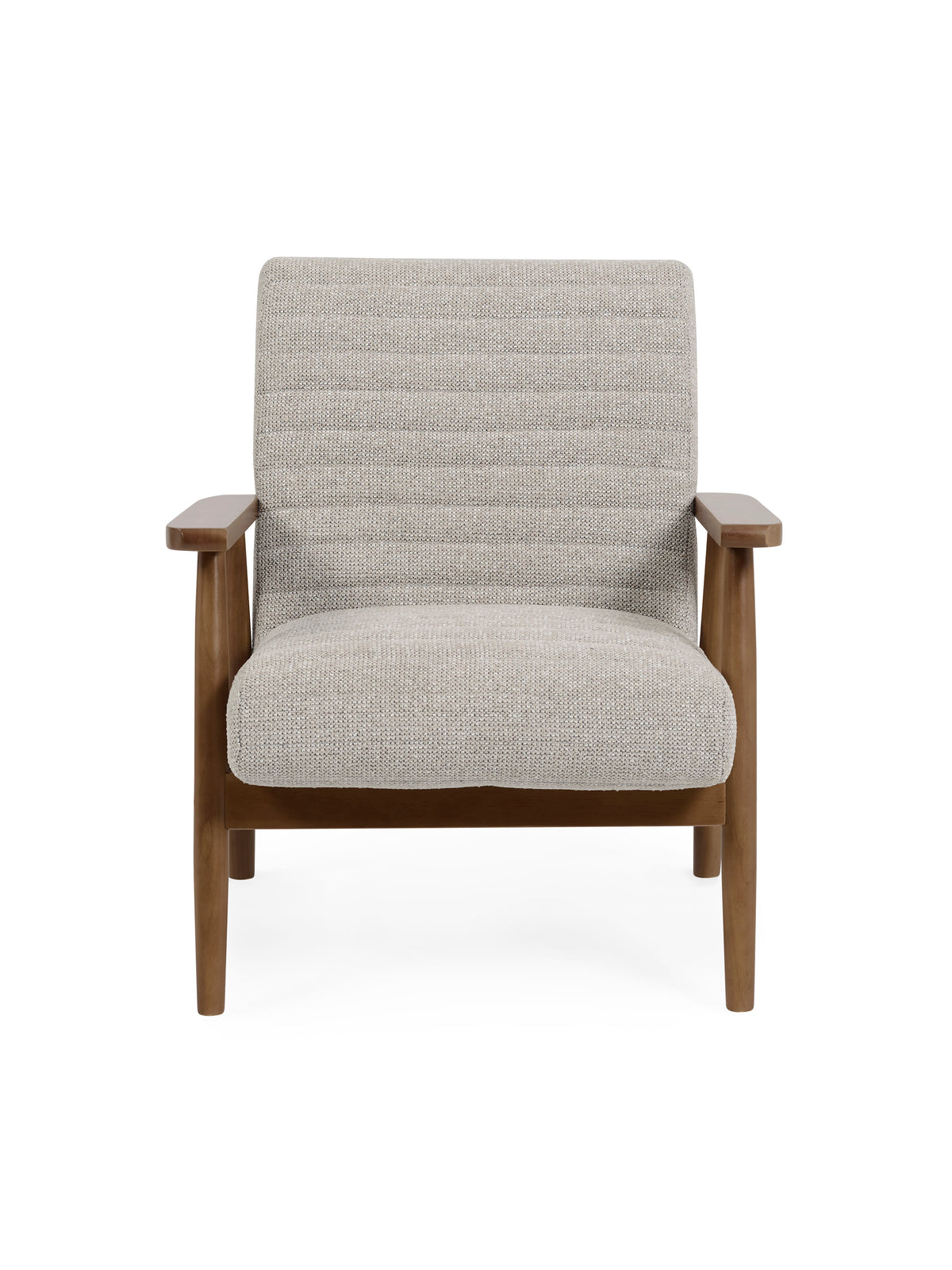 Ivy Sand Chenille Tweed Upholstered Armchair – Oyster White Linen
