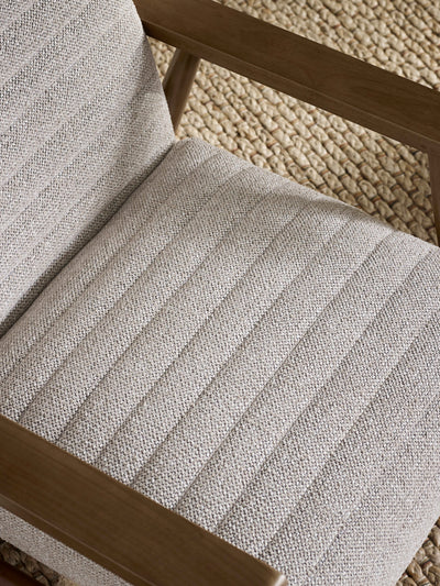 Ivy Sand Chenille Tweed Upholstered Armchair – Oyster White Linen
