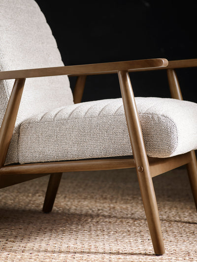 Ivy Sand Chenille Tweed Upholstered Armchair – Oyster White Linen