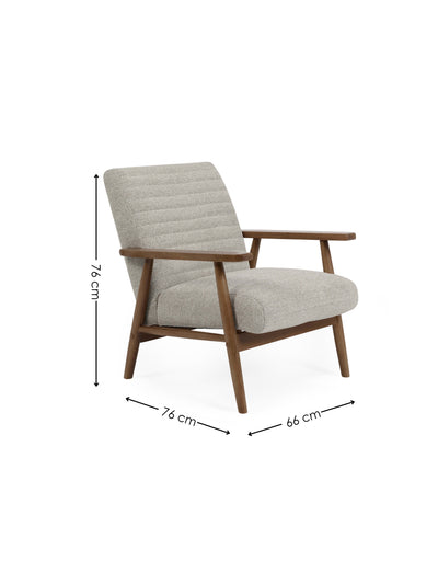 Ivy Sand Chenille Tweed Upholstered Armchair – Oyster White Linen