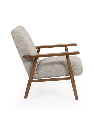 Ivy Sand Chenille Tweed Upholstered Armchair – Oyster White Linen
