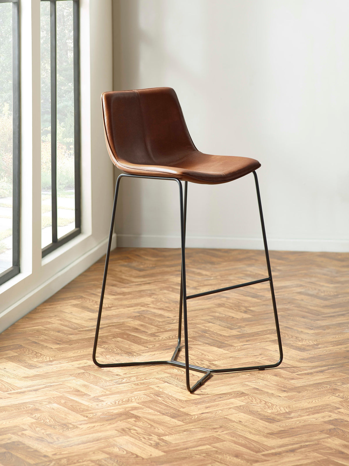 Joren Tan Brown PU Leather Bar Stools (Set of 2)