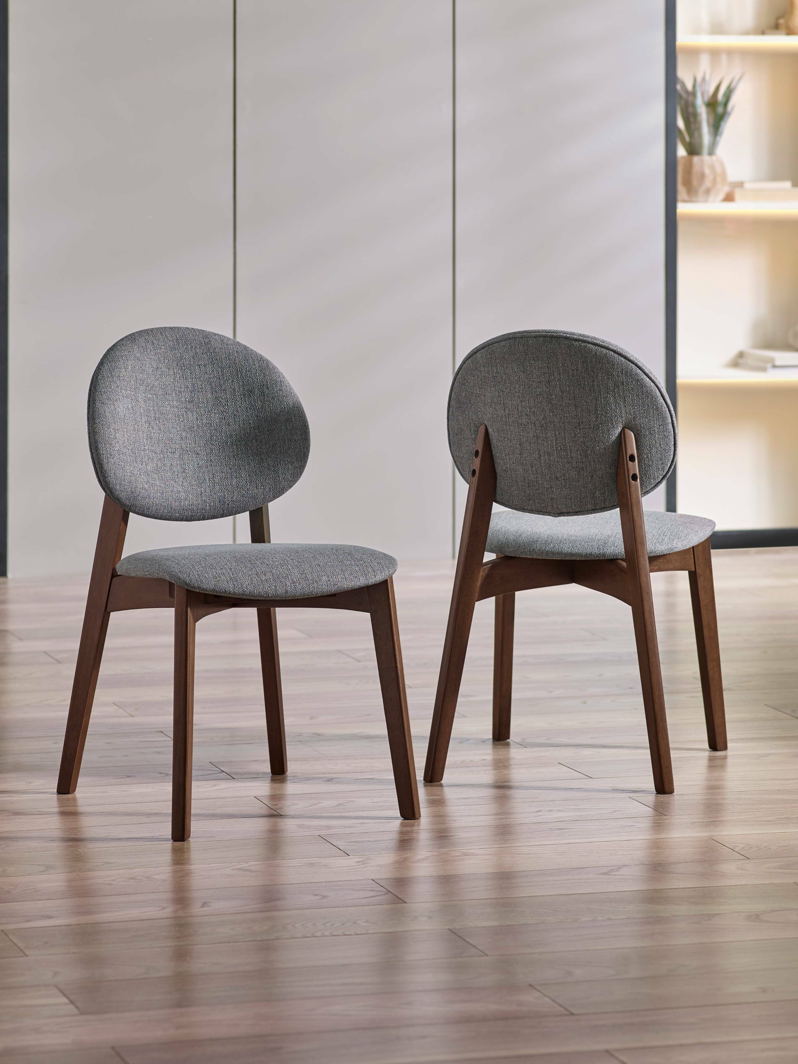 Julius Oval Walnut Effect Dining Set with 6 Artemis Chairs – Walnut Effect and Grey Linen