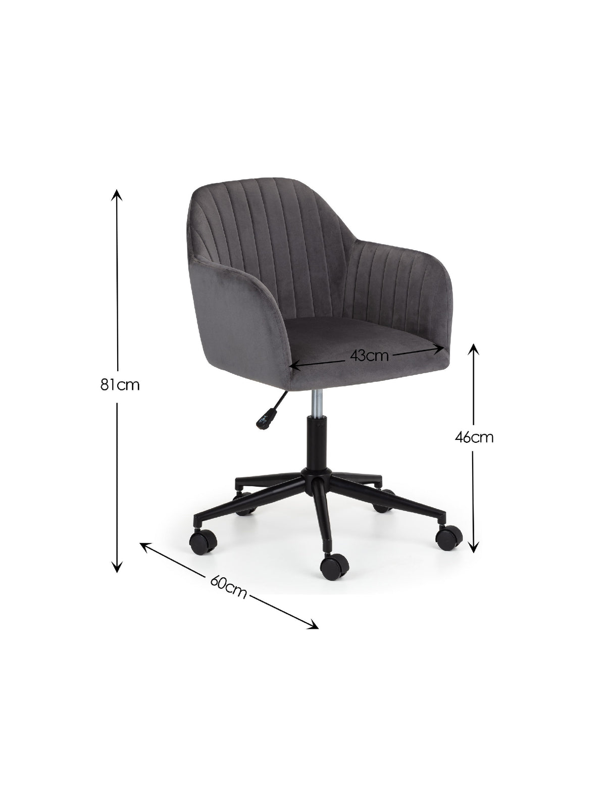 Kahlo Velvet Swivel Office Chair- Grey/Black