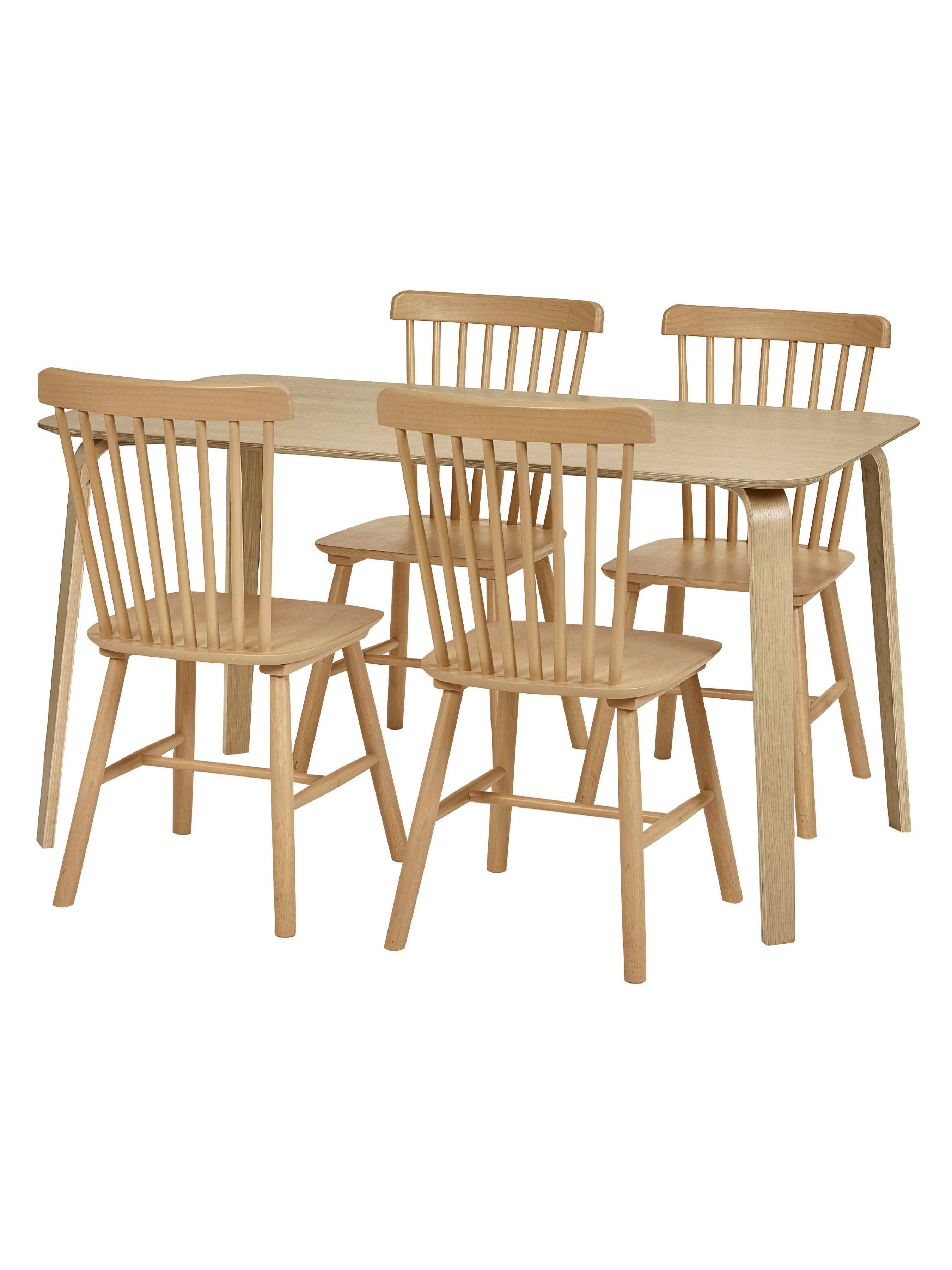 Kaito Rectangular Oak Curved Leg Dining Table Set with 4 Sakura Fan Back Chairs – Light Oak Effect