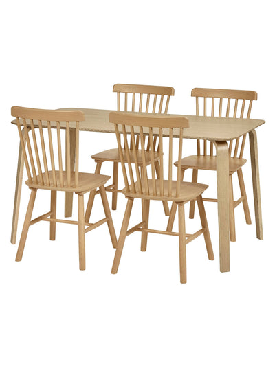 Kaito Rectangular Oak Curved Leg Dining Table Set with 4 Sakura Fan Back Chairs – Light Oak Effect