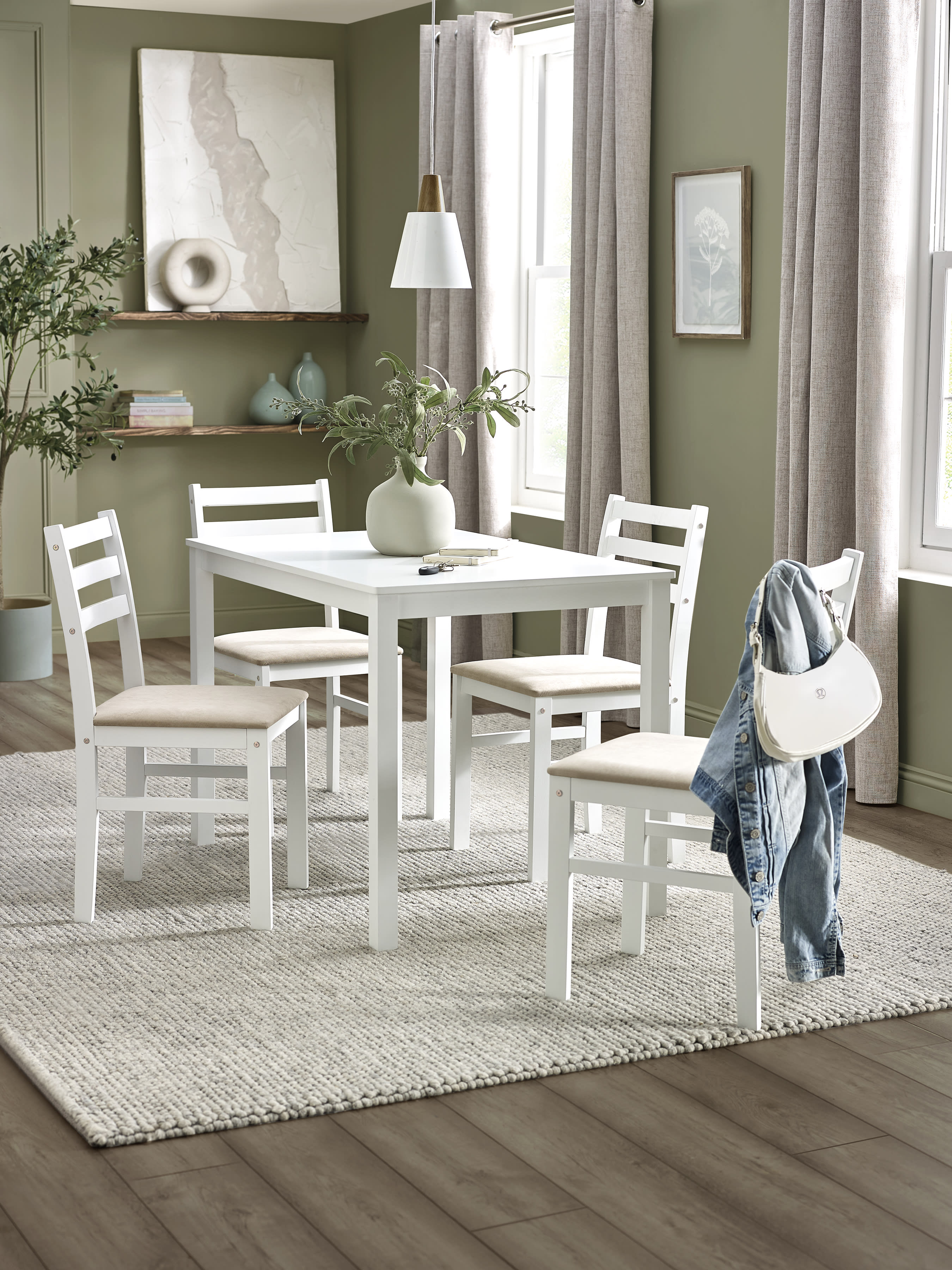 Keats White Rectangular Table with 4 Chairs Dining Set