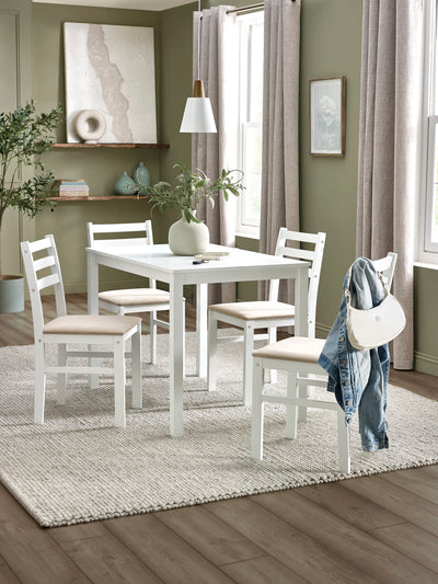 Keats White Rectangular Table with 4 Chairs Dining Set