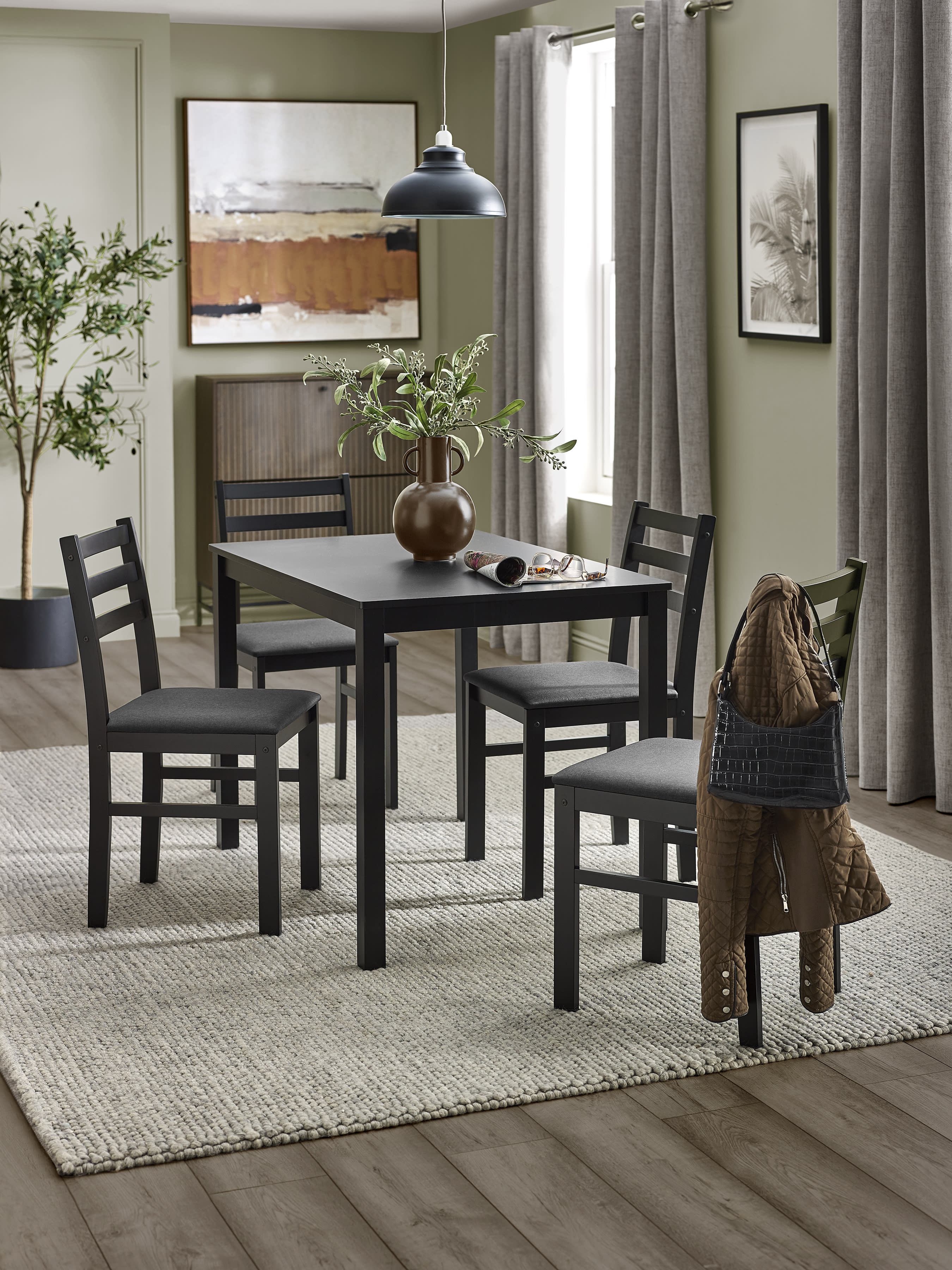 Keats Black Rectangular Table with 4 Chairs Dining Set