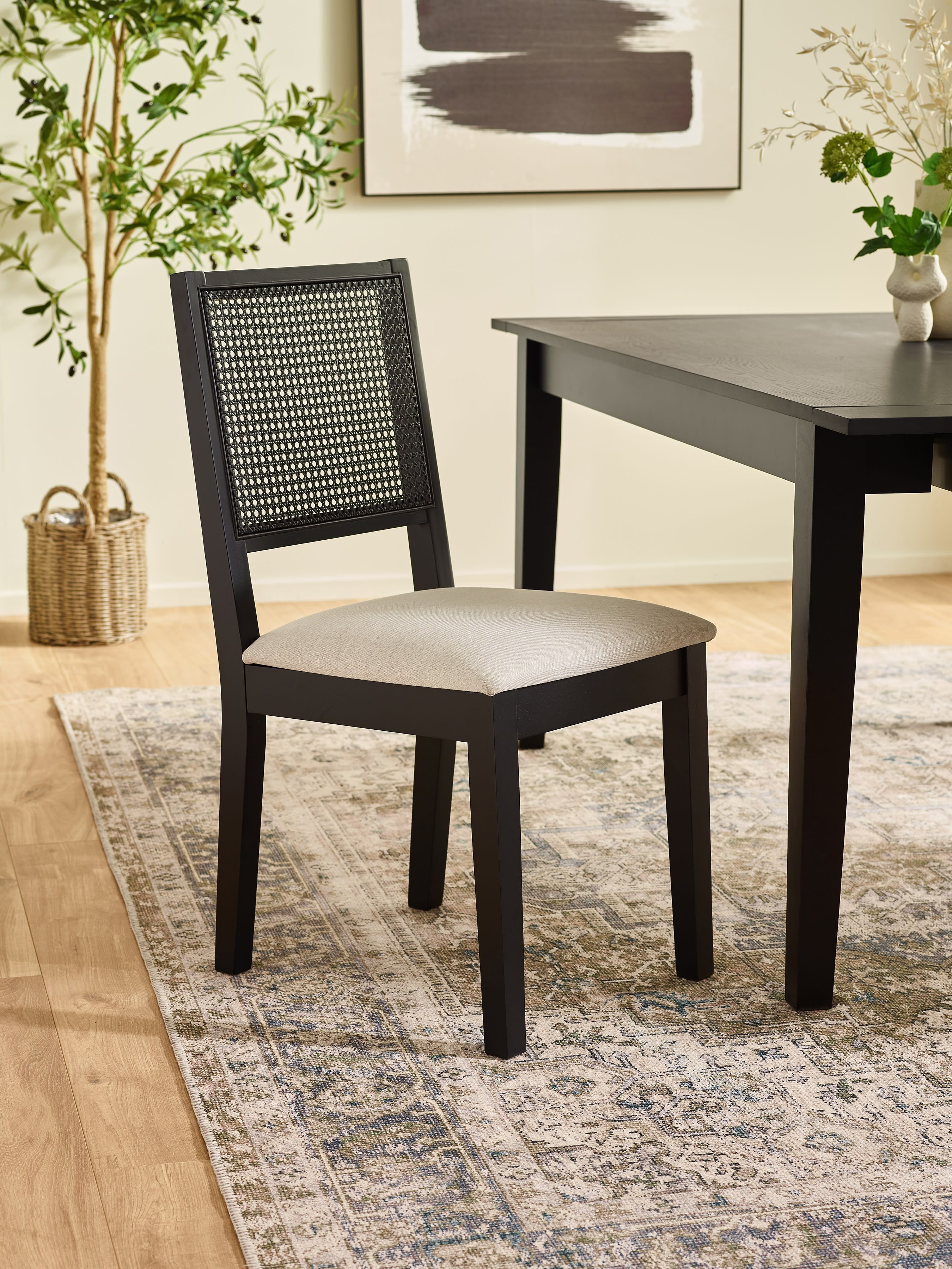 Knoxley Set of 2 Black Oak Rattan Back Dining Chairs – Black Oak Effect