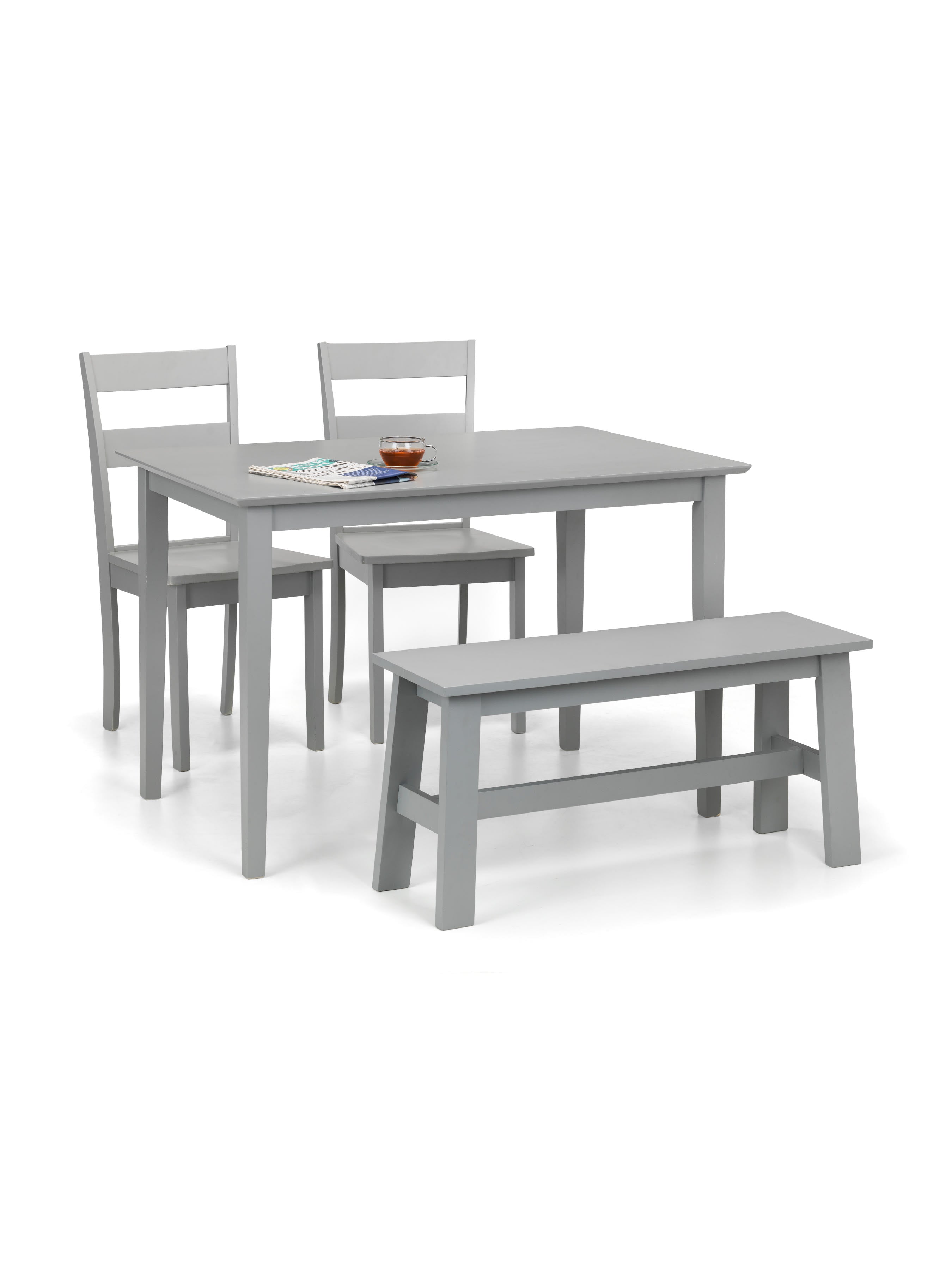 Kobe Rectangular Table, 1 Kobe Bench and 2 Kobe Chairs – Grey
