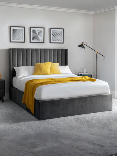 Langham Scalloped Headboard Storage Bed - Grey