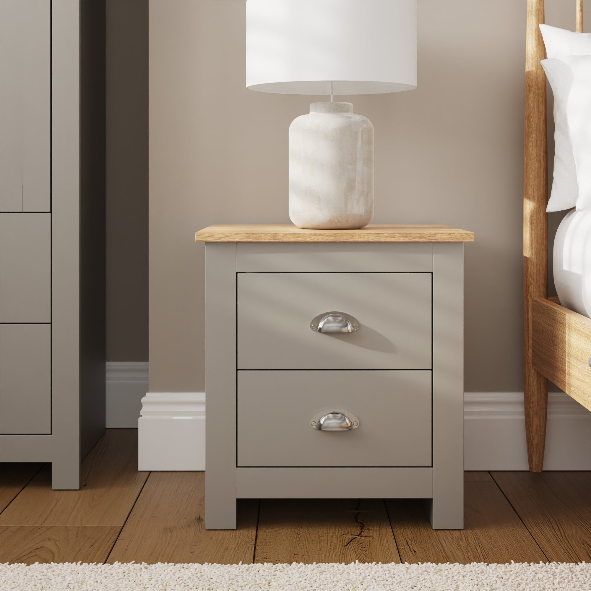 Lancaster 2 Drawer Bedside Grey – GFW, view 8