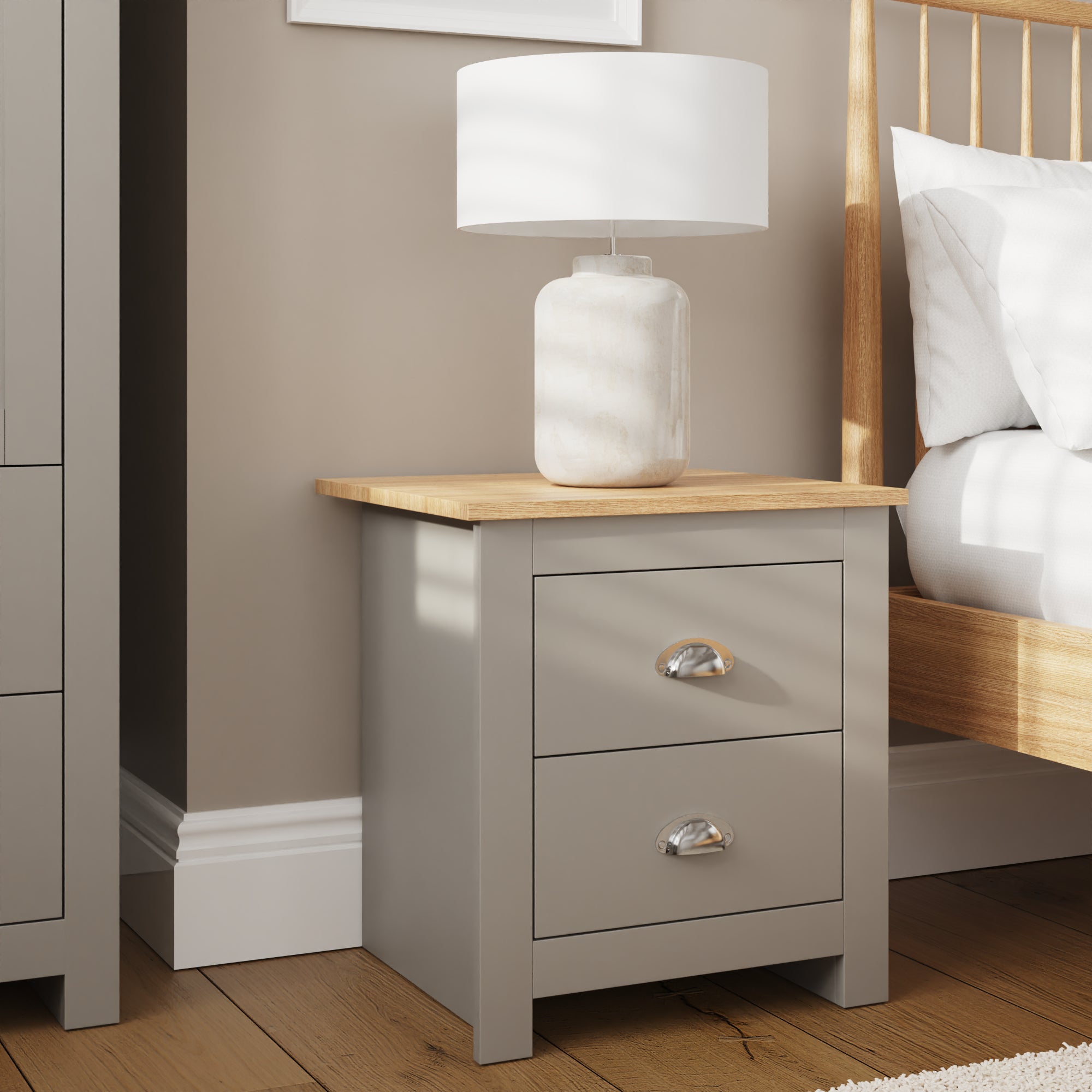 Lancaster 2 Drawer Bedside Grey – GFW, view 2