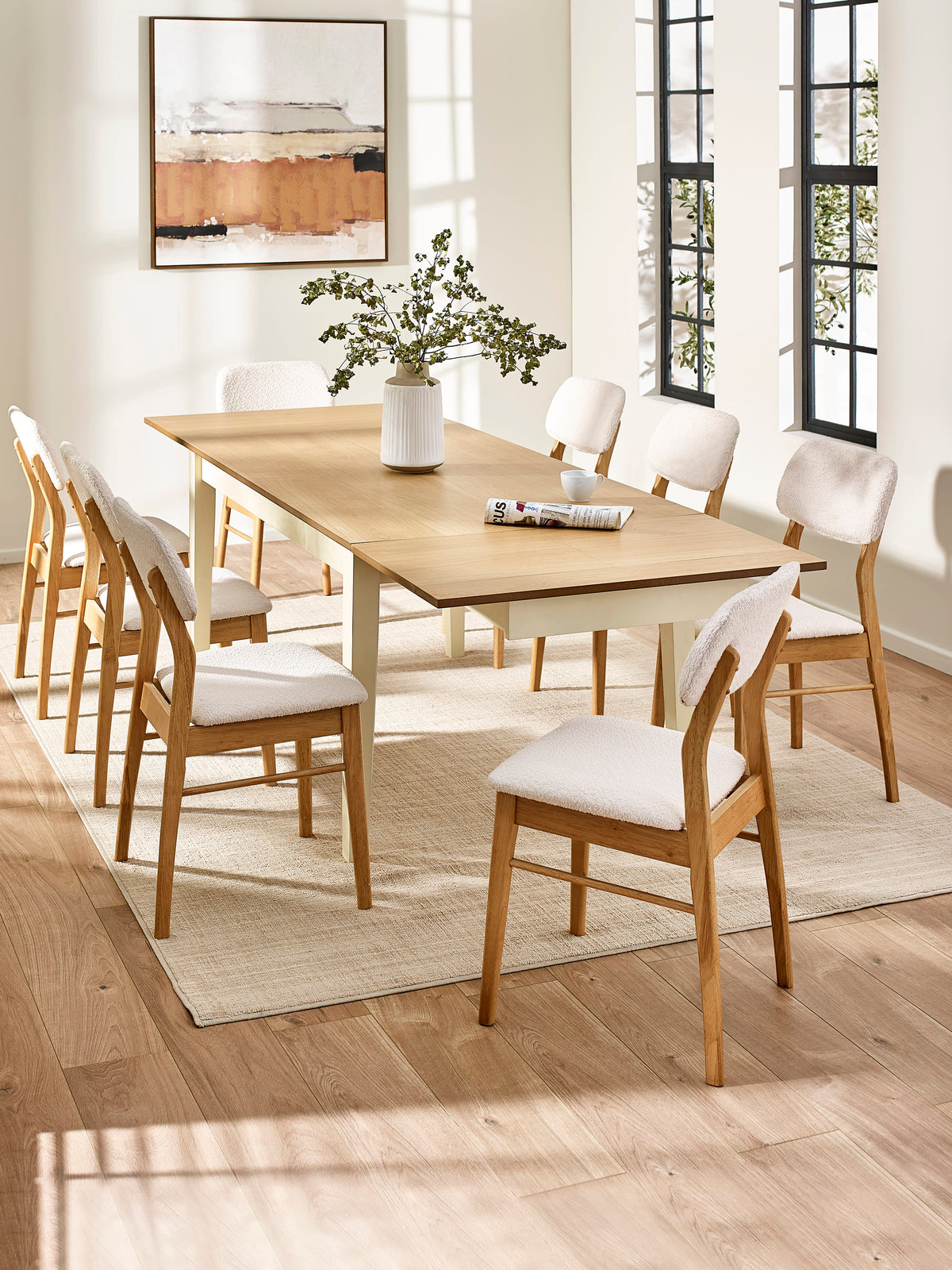 Larissa Natural Oak Effect 173–251cm Extending Dining Table – Ivory and Natural Oak