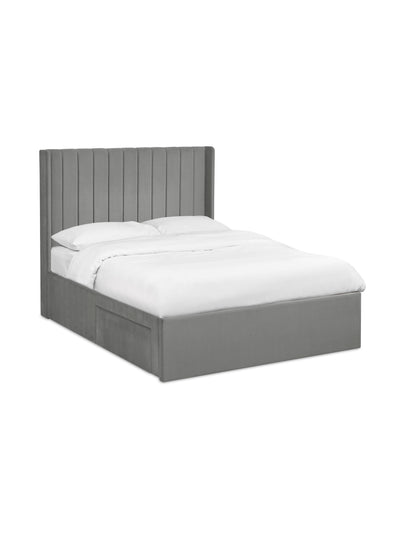 Leila Steel Grey Dual Storage Door Bed – Steel Grey Velvet