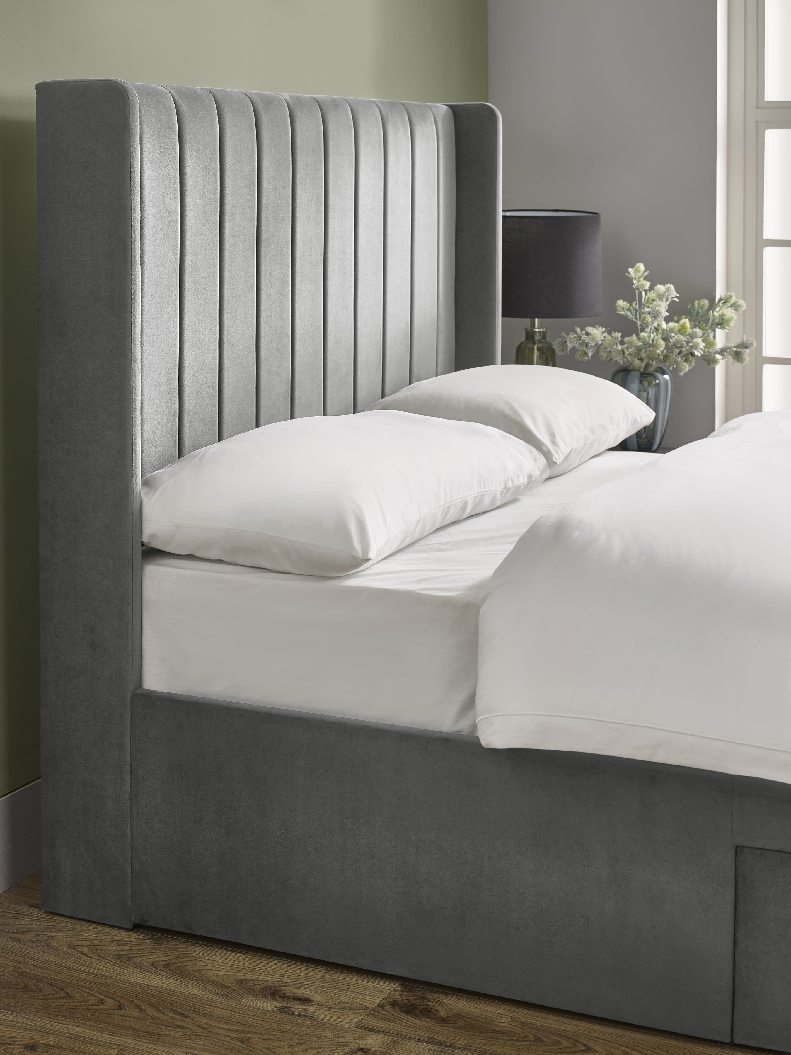 Leila Steel Grey Dual Storage Door Bed – Steel Grey Velvet