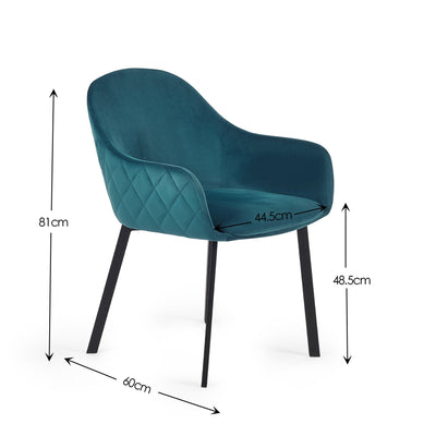 Lima Dining Chairs - Teal Velvet (Set Of 2) – Julian Bowen, view 5