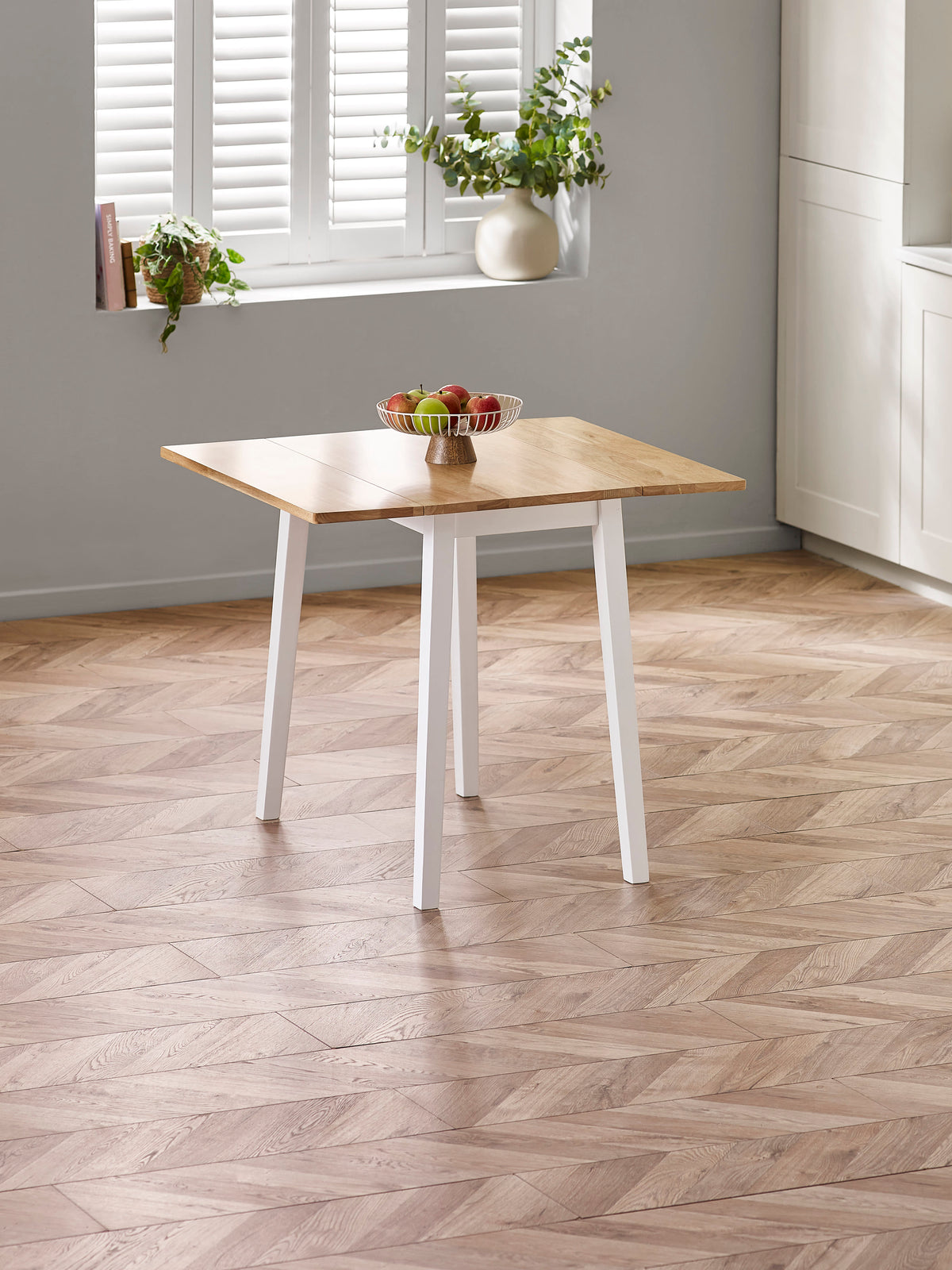 Linwood White and Oak 75cm Drop Leaf Square Extending Dining Table