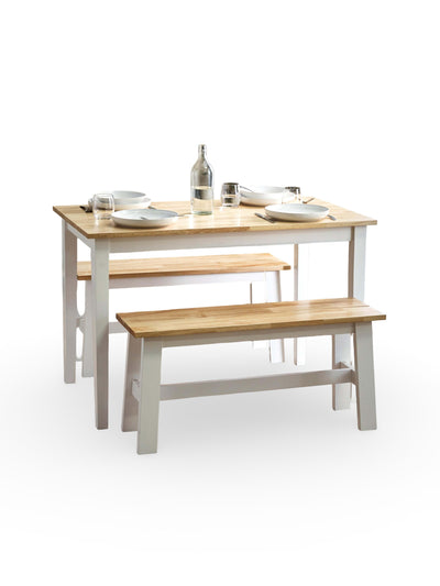 Linwood White/Natural Rectangluar Dining Table set with 2 Benches – Natural/White