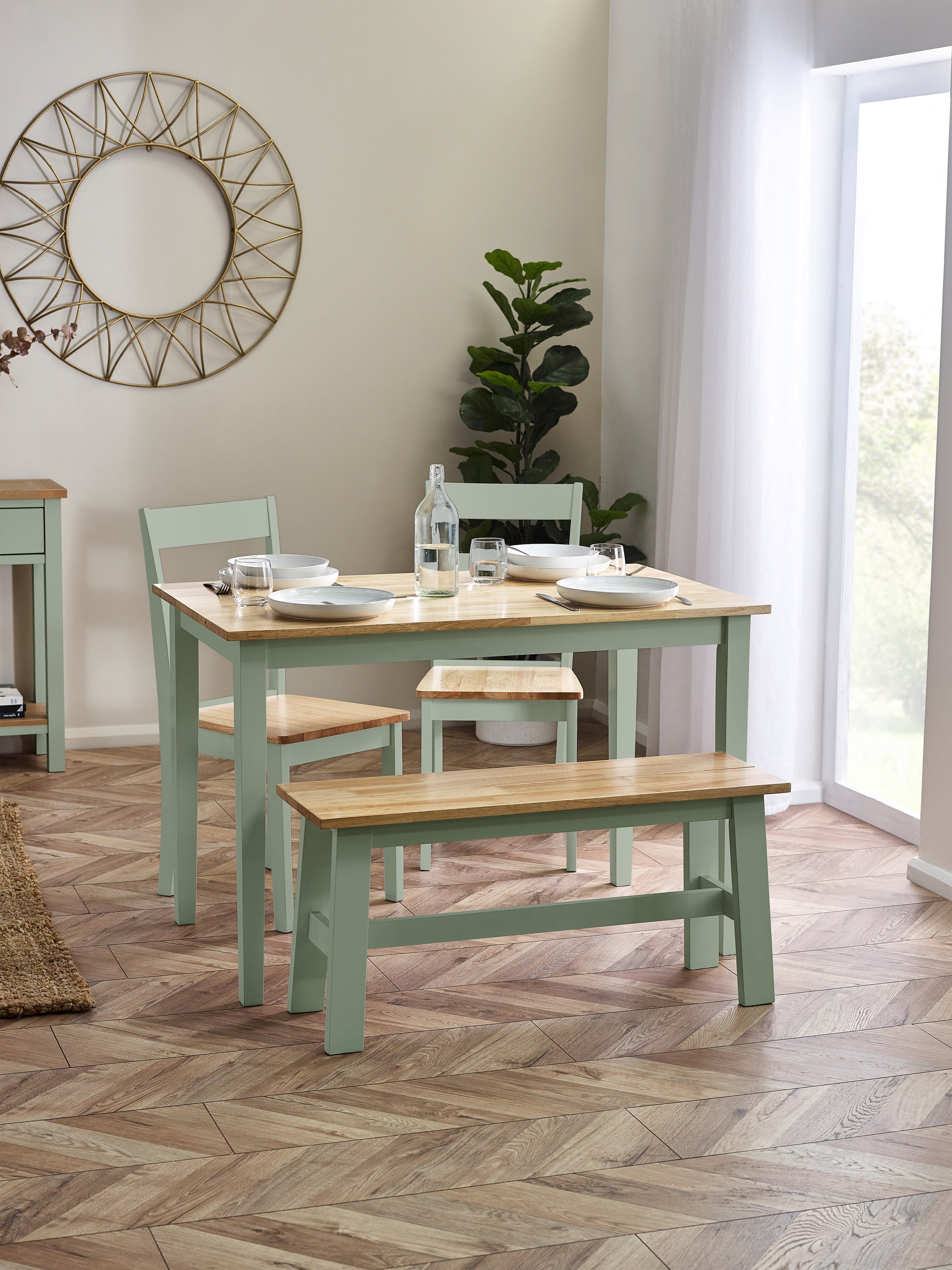 Linwood Sage Green and Natural 114cm Small Rectangular Dining Table – Sage Green and Natural Oak Effect