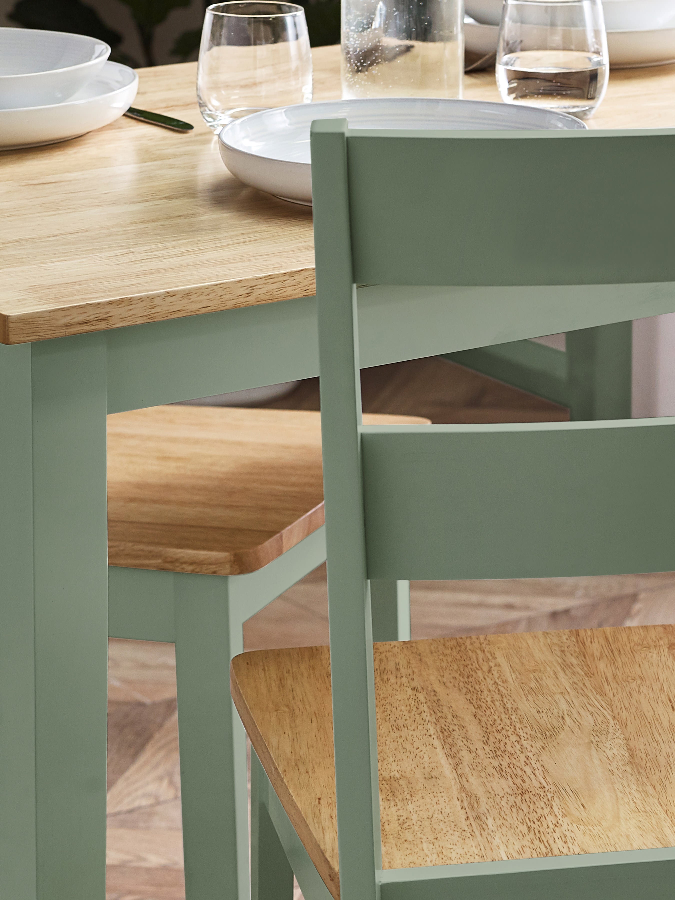 Linwood Sage Green and Natural 114cm Small Rectangular Dining Table – Sage Green and Natural Oak Effect