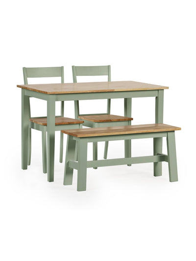 Linwood Sage Green Rectangluar Dining Table set with 2 Chairs and 1 Bench – Sage Green and Natural Oak Effect