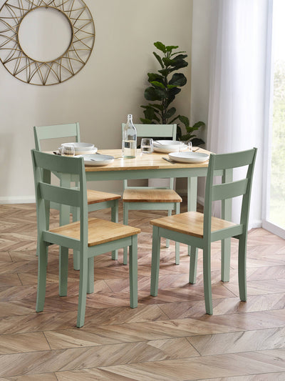 Linwood Sage Green Rectangluar Dining Table set with 4 Chairs – Sage Green and Natural Oak Effect