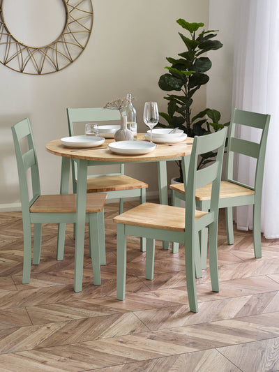 Linwood Sage Green Round Dropleaf Dining Table set with 4 Chairs – Sage Green and Natural Oak Effect
