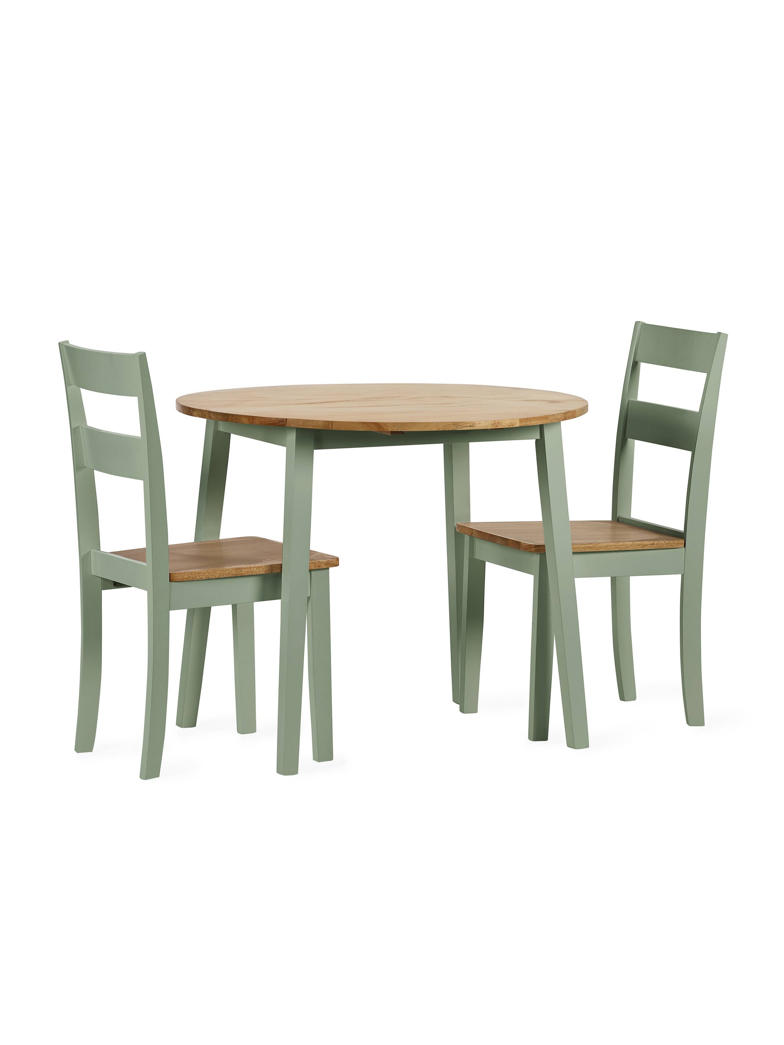 Linwood Sage Green Round Dropleaf Dining Table set with 2 Chairs – Sage Green and Natural Oak Effect