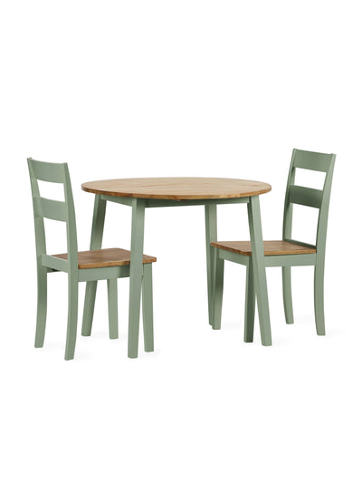 Linwood Sage Green Round Dropleaf Dining Table set with 2 Chairs – Sage Green and Natural Oak Effect