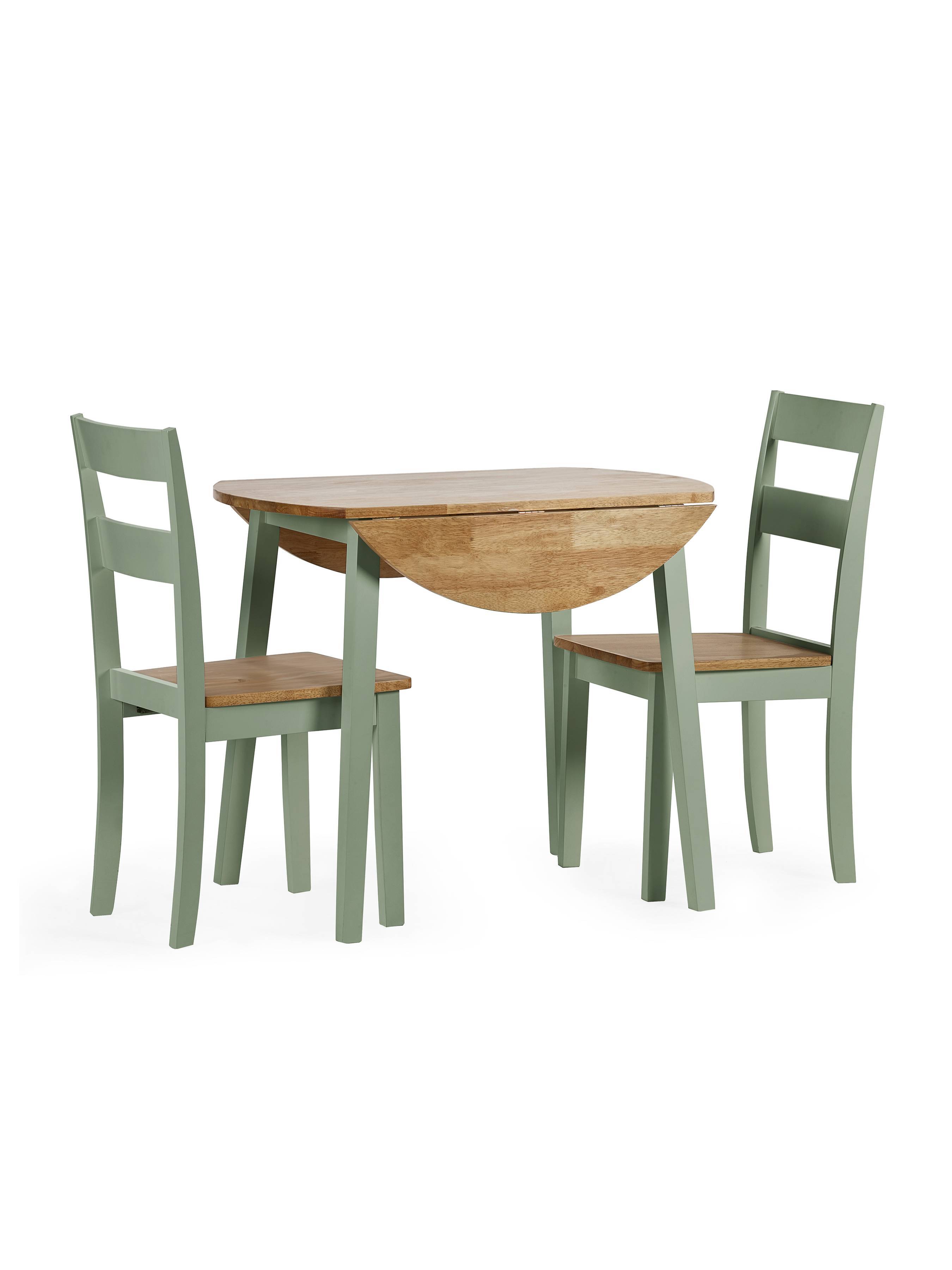 Linwood Sage Green Round Dropleaf Dining Table set with 2 Chairs – Sage Green and Natural Oak Effect