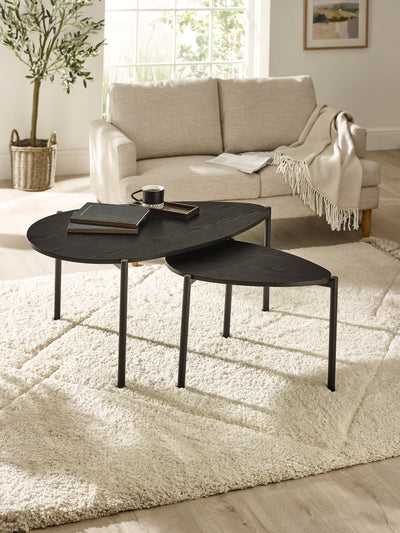 Lorette Black Ash Effect Teardrop Nest of 2 Coffee Tables