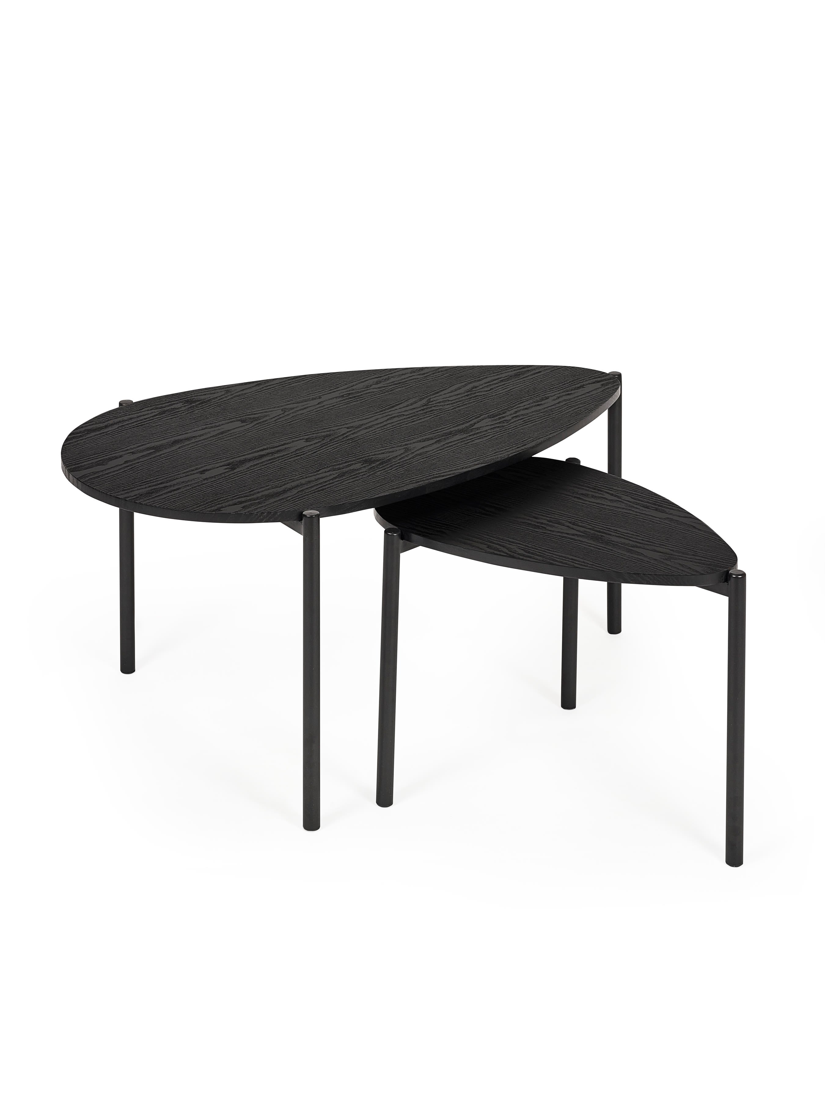Lorette Black Ash Effect Teardrop Nest of 2 Coffee Tables