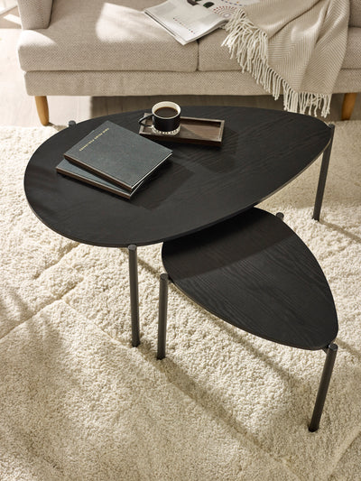 Lorette Black Ash Effect Teardrop Nest of 2 Coffee Tables