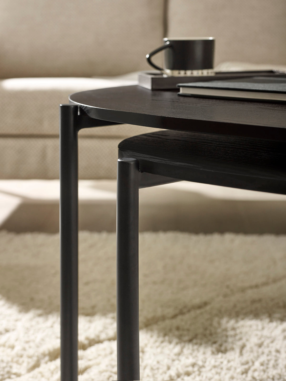 Lorette Black Ash Effect Teardrop Nest of 2 Coffee Tables