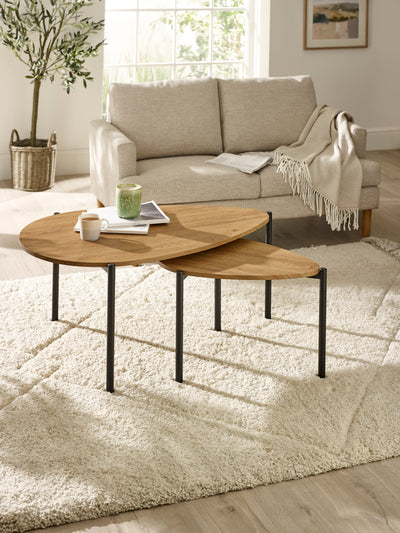 Lorette Oak Effect Teardrop Nest of 2 Coffee Tables