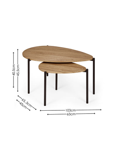 Lorette Oak Effect Teardrop Nest of 2 Coffee Tables