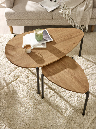 Lorette Oak Effect Teardrop Nest of 2 Coffee Tables