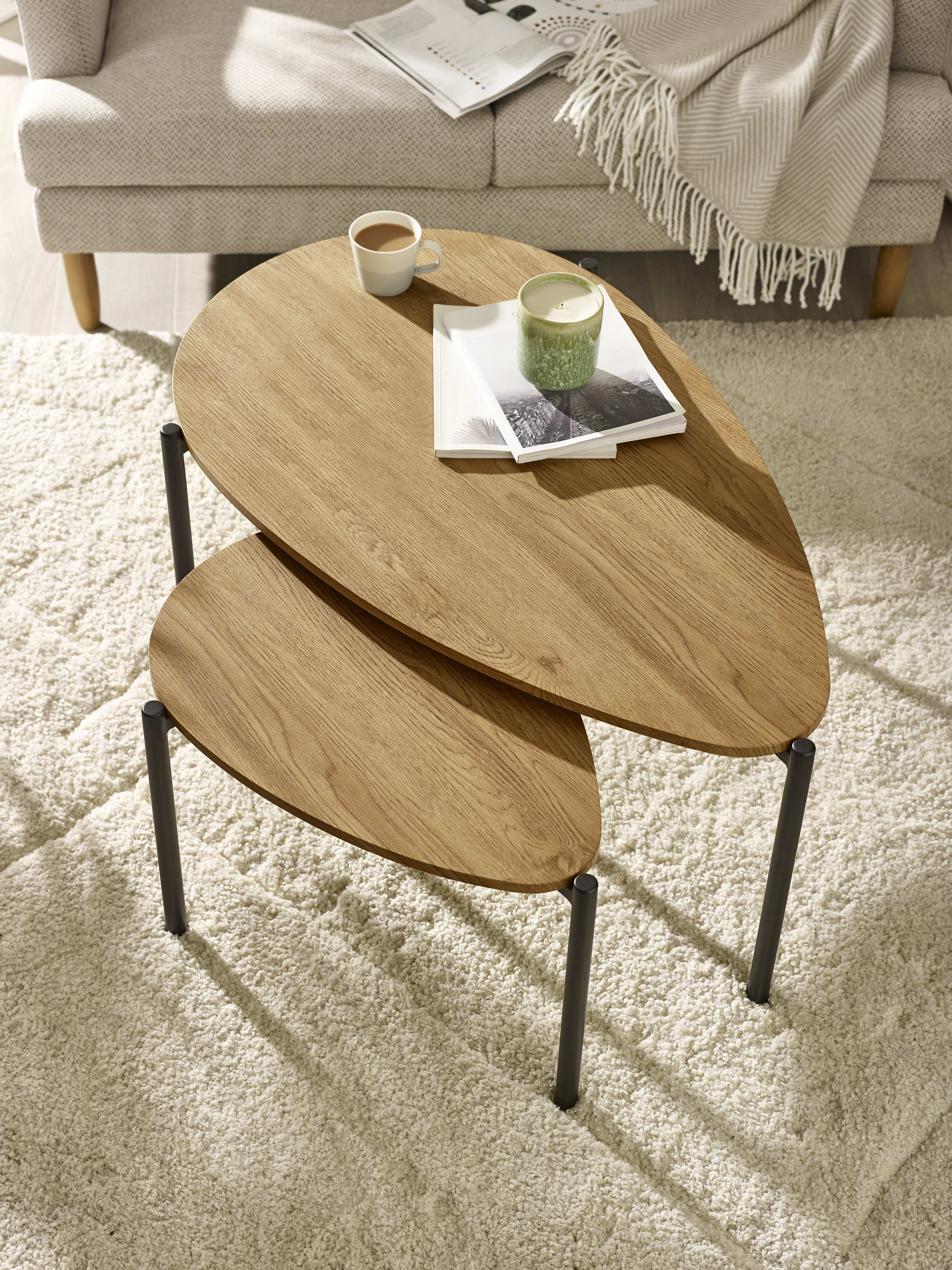 Lorette Oak Effect Teardrop Nest of 2 Coffee Tables