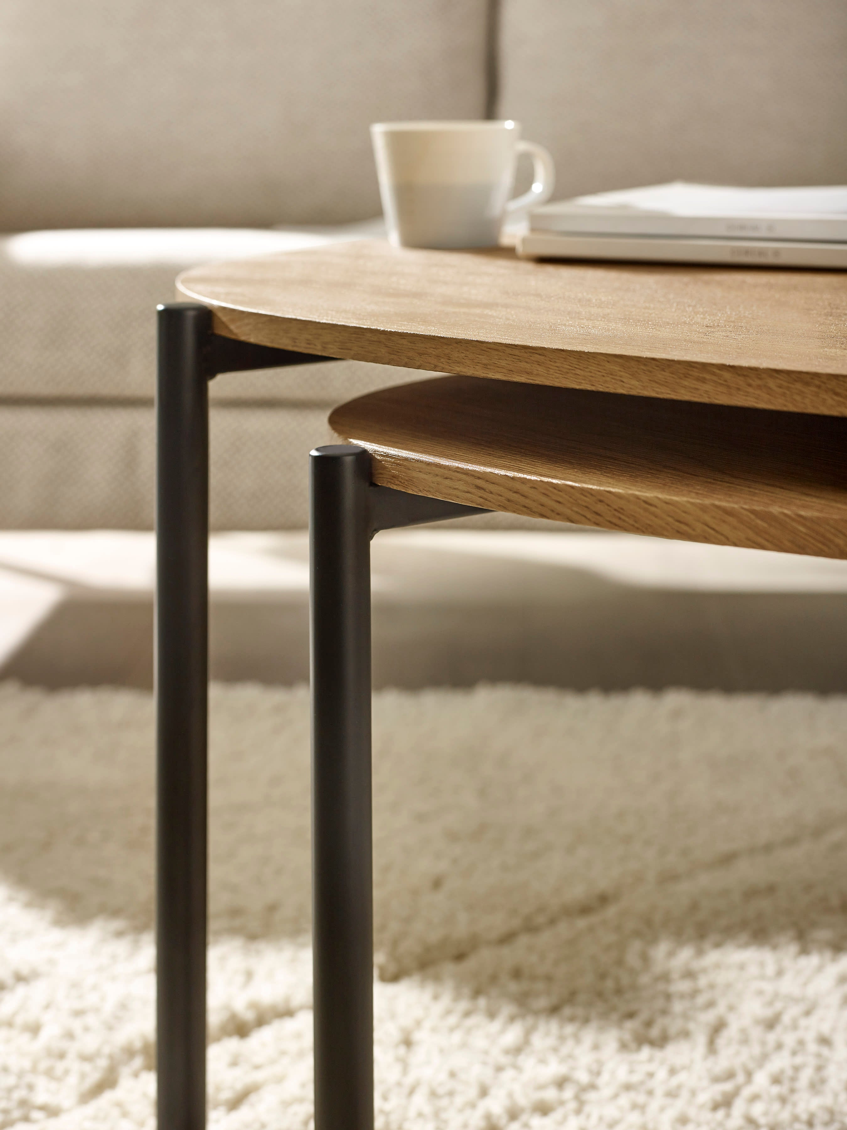 Lorette Oak Effect Teardrop Nest of 2 Coffee Tables