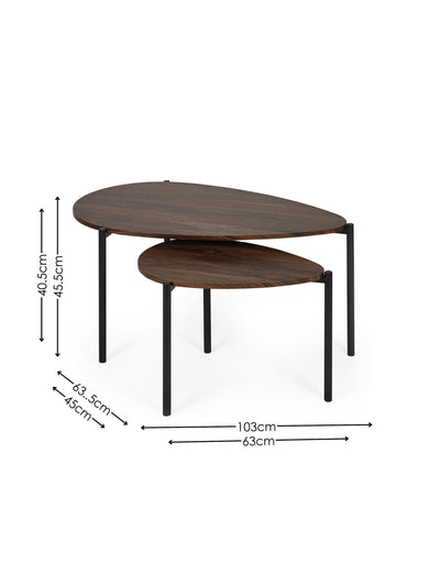 Lorette Walnut Effect Teardrop Nest of 2 Coffee Tables