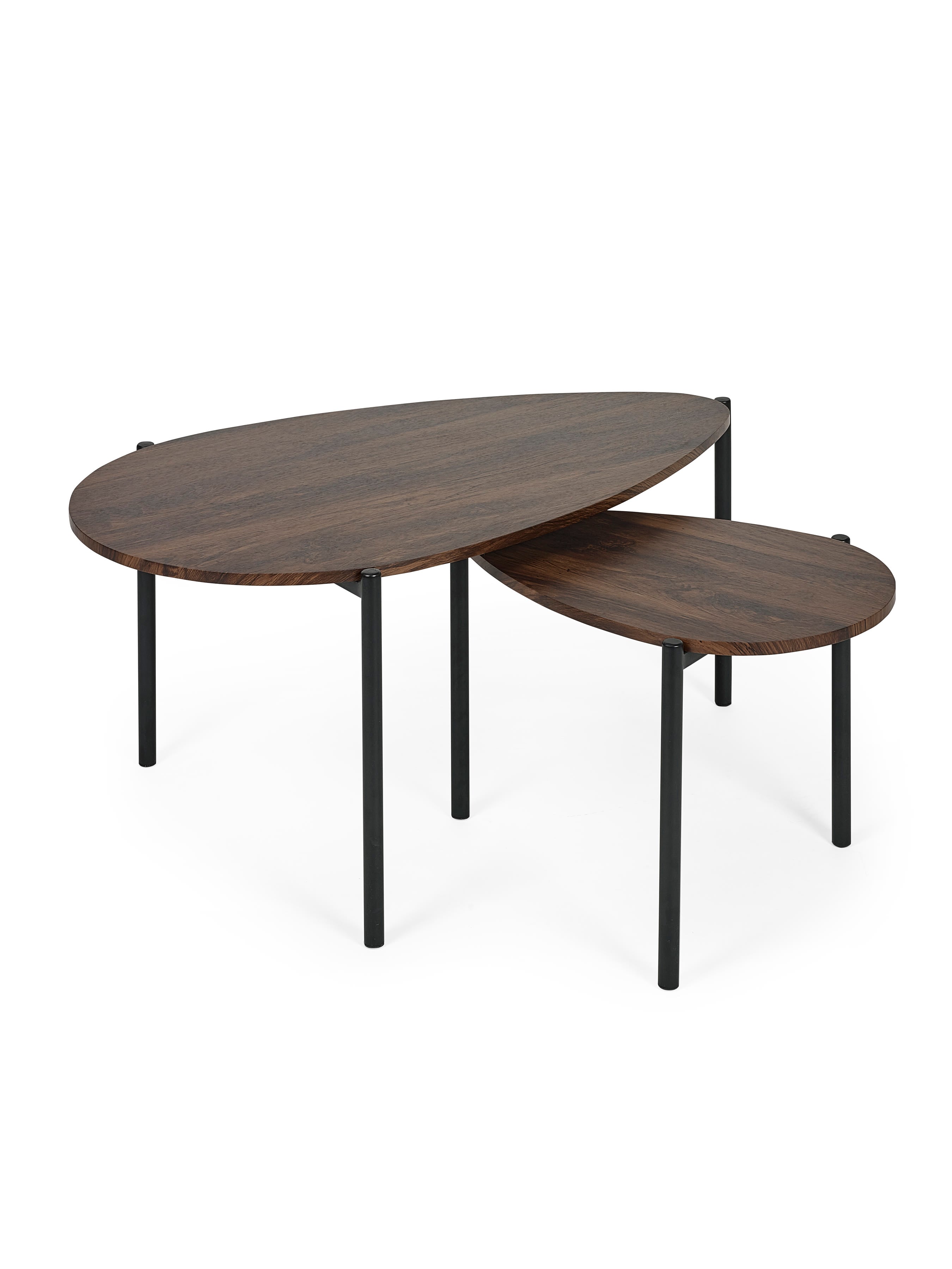 Lorette Walnut Effect Teardrop Nest of 2 Coffee Tables